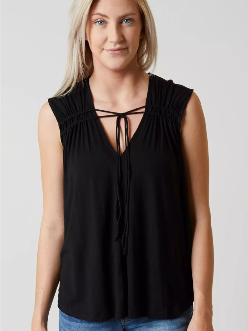 Free People Black Sleeveless Tie-Front Tank Top